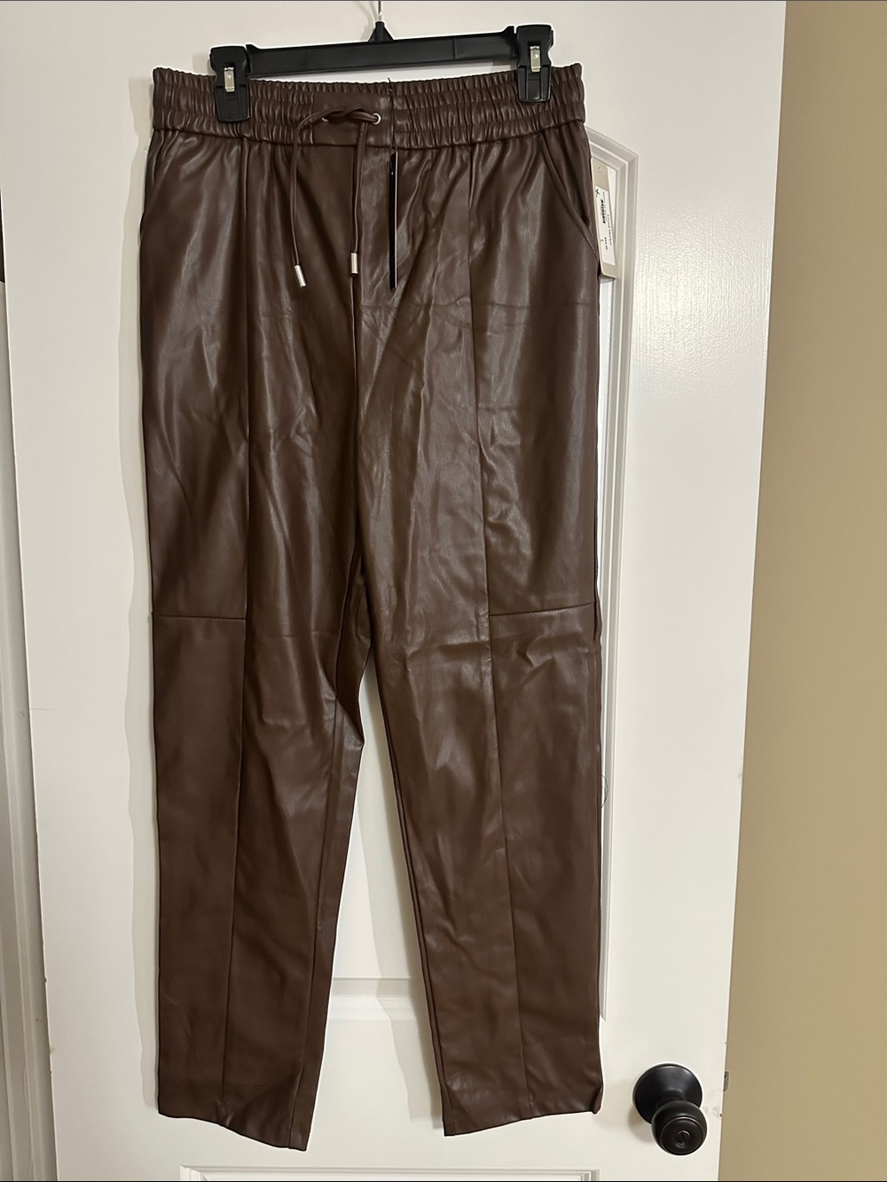 Love Tree Women's Brown Faux Leather Jogger Pants